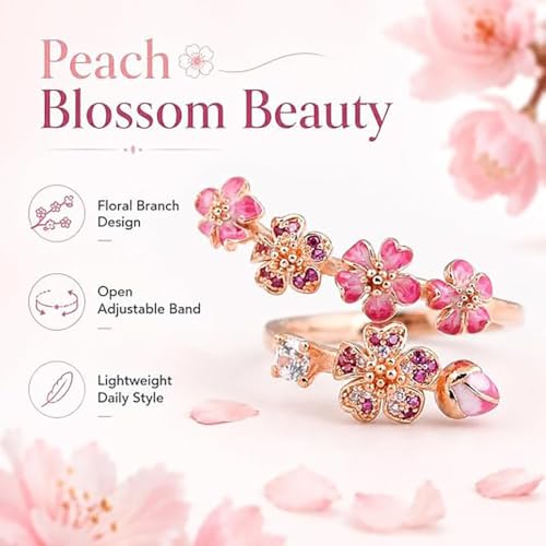 Bague réglable fleur de cerisier, le cadeau de bijoux floraux - 5