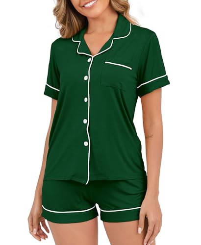 Image of Womens Pajamas Set Short Sleeve Sleepwear Button Down Pjs Shorts Set Soft Pjs Lounge Set With Pockets