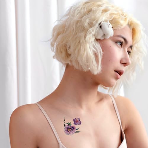 Mozeat Lens 583761_1_0J8KAVIY Temporary Tattoo, 50 Pcs 3D Flower Tattoo Stickers Waterproof Butterfly Temp Tattoos Realistic Rose Peony Lavender Leaf Semi Permanent Fake Tattoos Watercolor Floral Body Art Stickers thumb #5