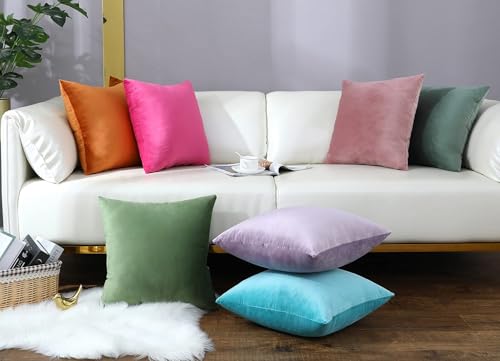 Image of 5 Piece Holland Velvet Cushion Cover, 22x22 inch, Rose Gold | Soft Solid Decorative Throw Square Pillow Cases Modern Luxury Home Decor for Couch Sofa Bedroom Livingroom