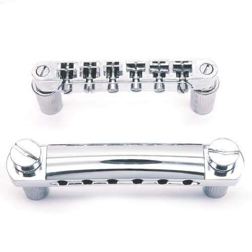 harpfeas Guitar Tune-O-Matic Bridge and Stop Bar Tailpiece with Anchors and Studs Set for Epiphone Les Paul LP SG Style 6 String Electric Guitar (Chrome)
