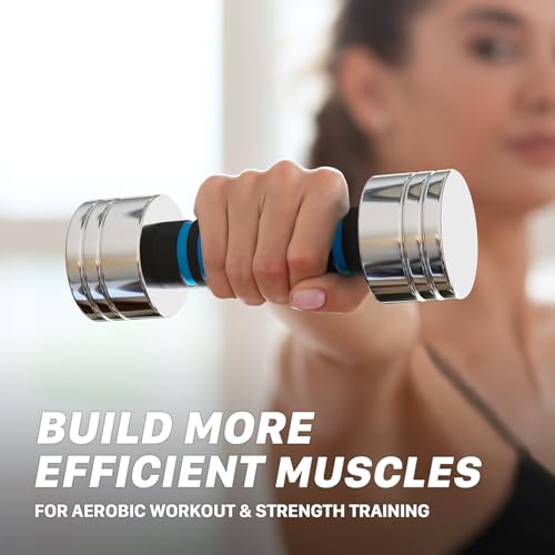 Hand Weight Set of 2 for Women 5lb Pair (3lb/4lb/5lb) Adjustable Dumbbells with Foam Handles Chrome Home Exercise Gym Workout (Standard-Finish 5lb×2) - Thumbnail 4
