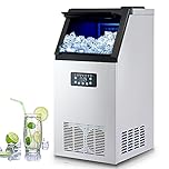 CREWORKS Commercial Ice Machine, Industrial Ice Maker Machine, Freestanding Stainless Steel Ice Cube Machine 36 pc Ice Cubes with Large Storage(59KG 130LB/24H)