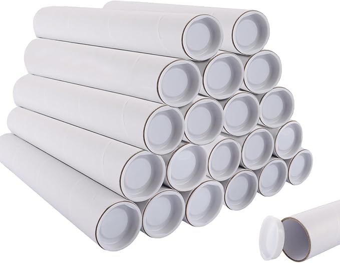 Genérico Pack 16 tubos de carton blanco 7,6x100cm con tapas incluidas, ideal para envios, portadocumentos, portaplanos.