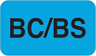 BC/BS Patient Chart Label for Insurance Identification and Billing, 1-1/2” x 7/8” Blue/Black, Doctor Stuff, Permanent Adhesive, 250 Stickers/Box