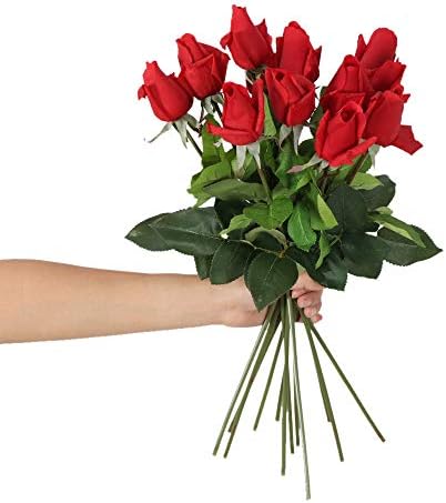 N YONGNUO 12pcs Latex Moisturizing Roses of Real Touch Natural Artificial Flowers Red Bud Roses Realistic Color for Wedding/Home Decor or As a Gift to Wife/Mother/Friend(19 Inch-Red)