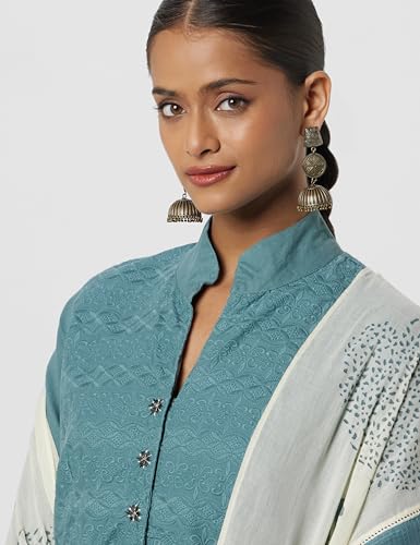 Image of BIBA Women Cotton Asymmetric Solid Kurta Churidar Suit Set