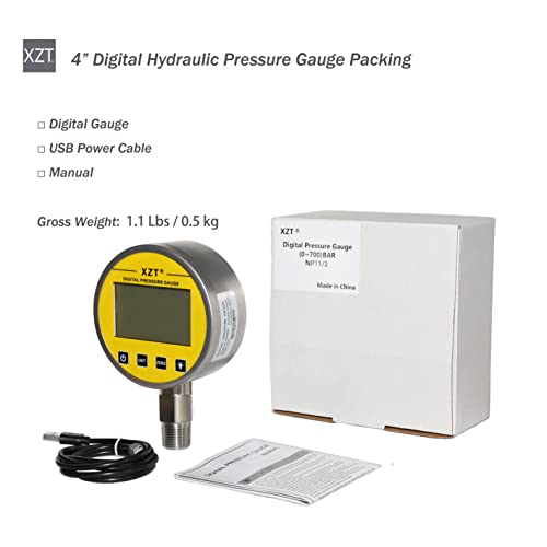 Image of XZT 4 inch 10000 PSI Digital Hydraulic Pressure Gauge,Pressure Manometer, Pressure Sensor with 1 /2 Inch NPT Connector,Base Entry