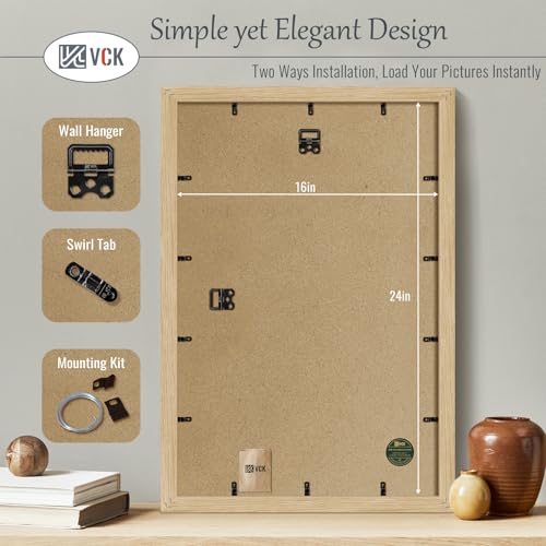 Image of VCK 16x24 Poster Frame Solid Wood Natural 3 Pack Picture Frames 16 x 24 Inches with Wall Mounting Hanging