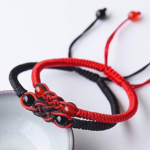 Men Women Hand-Woven Chinese Knot Black and Red Rope Couple Bracelets Natural Agate Stone Beads Braided Lucky Feng Shui Bracelet Love Jewelry4