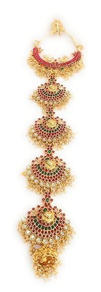 Gold Plated Moon Shaped Lakshmi Bridal Wedding Hair Braid Choti South Indian Traditional Hairband Wedding Bridal Lakshmi Hair Accessories