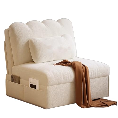 Convertible Sleeper Sofa Chair - Pull out Couch Bed with Washable Chenille Fleece Cover, No Assembly, Foldable Design for Small Spaces (White, 96 x 85 x 80 cm)