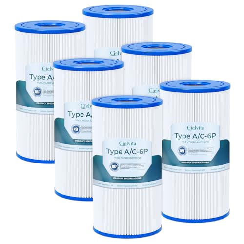 Cielvita Type A or C Pool Filter Cartridge Replacement for Intex Krystal Clear 530/1000/1500 GPH Filter Pumps Replaces for 29000E/59900E 4 oz Media Easy Set Pool Filter NSF/ANSI 50 6-Pack