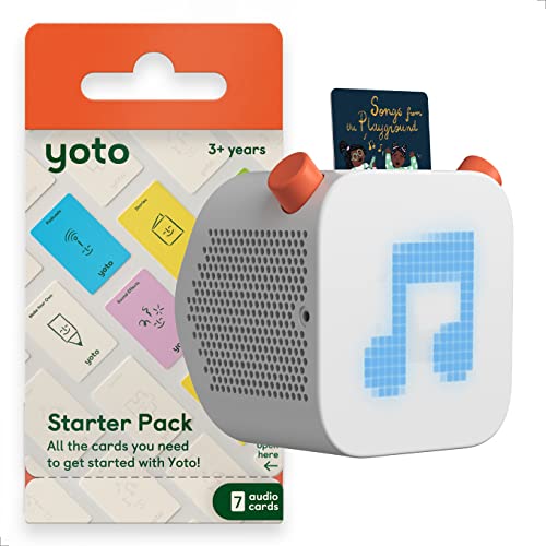 Yoto Player + Starter Pack Bundle Kids Screen-Free Bluetooth Audio Speaker & 7 Card Pack Play Audiobook Stories Music Podcasts Radio Sleep Sounds Ok-to-Wake Alarm Clock with Nightlight Ages 3-12+