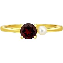 18k Gold Filled Brass Ring Gemstone & Pearl Statement Jewelry Hessonite Garnet Amethyst Green Onyx London Blue Topaz Womens Dainty Fashion Ring