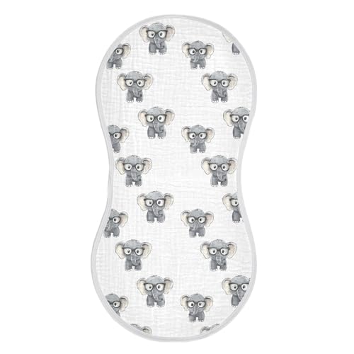 vvfelixl Muslin Burp Cloths Cartoon Gray Elephant Wear Glasses Baby Washcloths for Baby Girl Boys 2 Pack