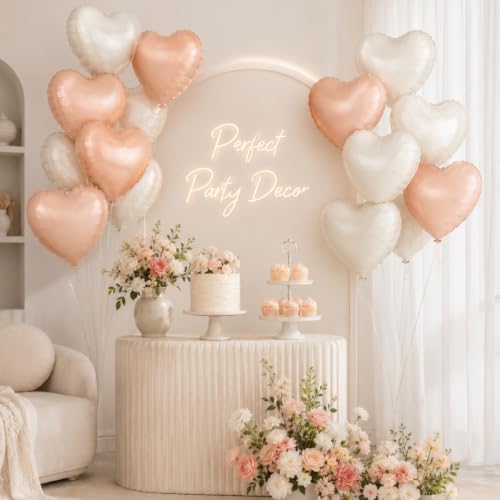 Image of Wanna Party Pastel Heart Shaped Foil Balloons Set of 10, Blush Pink and Cream Heart Balloons for Birthday, Baby Shower, Anniversary, Wedding & Party Decoration