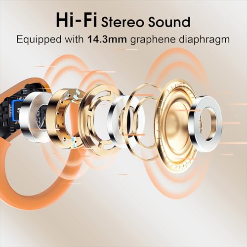 Image of Wireless Earbuds 75hrs Bluetooth 5.4 Headphone Sport, 2026 Bluetooth Earbuds Hifi Stereo Over Ear Bud with Earhooks, ENC Noise Cancelling Mic, IPX7 Waterproof Earphone for Gym /Workout, Cosmic Orange