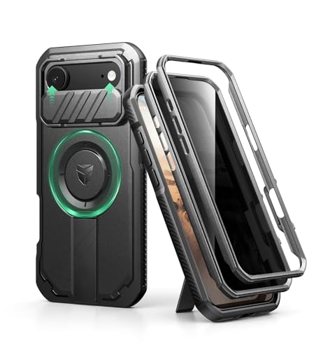 Image of Dexnor for iPhone 17 Air Case with Slide Camera Cover & Adjustable Kickstand & Privacy Screen Protector, Compatible Wireless Charging, Rugged Bumper Cases Heavy-Duty Magnetic Protective Cover,Black