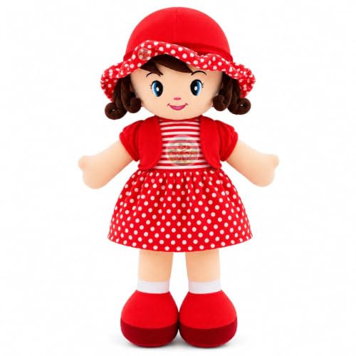 Image of Chi-Chimpu Toyss Soft Curly Doll 30cm (Red) | Premium Plush Stuffed Doll for Girls & Kids | Cute Baby Doll with Curly Hair | Ultra Soft Hugging Toy | Birthday Gift, Baby Sleeping Toy,Washable Soft Toy