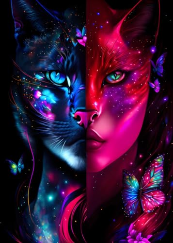 Tableau ninja-chat-girl toile 58 x 90 cm décoration murale design affiche sans cadre