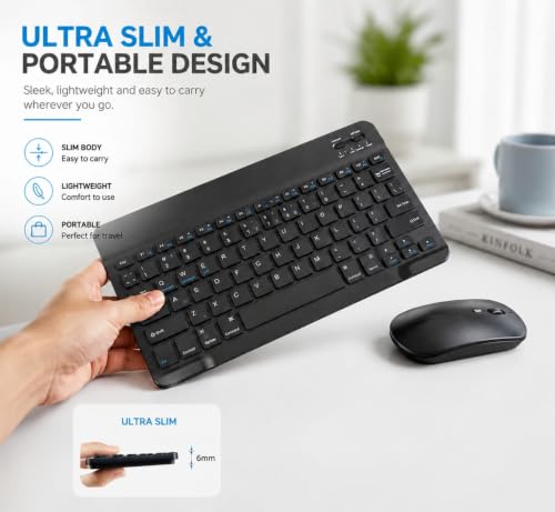Image of Wireless Bluetooth Keyboard and Mouse Combo, Rechargeable Slim Multi-Device Keyboard with Bluetooth, Mouse with Bluetooth & 2.4G USB Receiver. (Black)