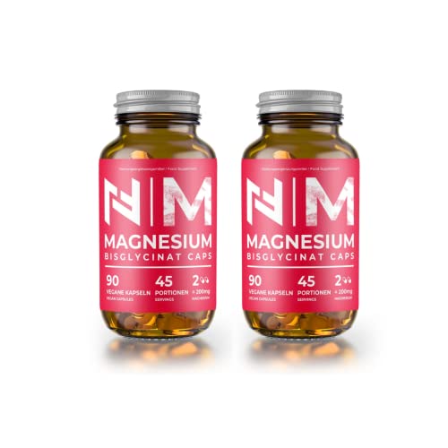 Magnesium Bisglycinat 180 Kapseln | 100mg elementares Magnesium pro Kapsel | Made in Germany - 2x90 Kapseln - VEGAN Cover