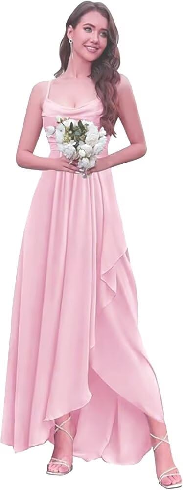 FOOHJMH - Vestido de dama de honor de gasa con tirantes delgados, vestidos de baile de graduación, vestidos de noche formales 2025