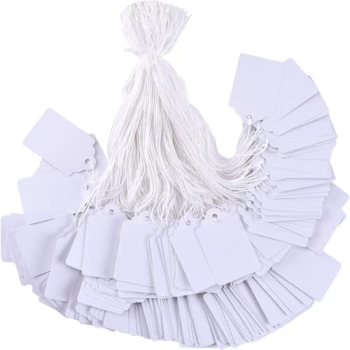 VIEVRE Preisschilder, 100 Stück Preisschilder Etiketten, Preisetiketten, Weiße Anhänger Etiketten, Flohmarkt Preisschilder, mit Elastischer Aufhänge Schnur für Flohmarkt Schmuck Geschenk Hang Tags Cover