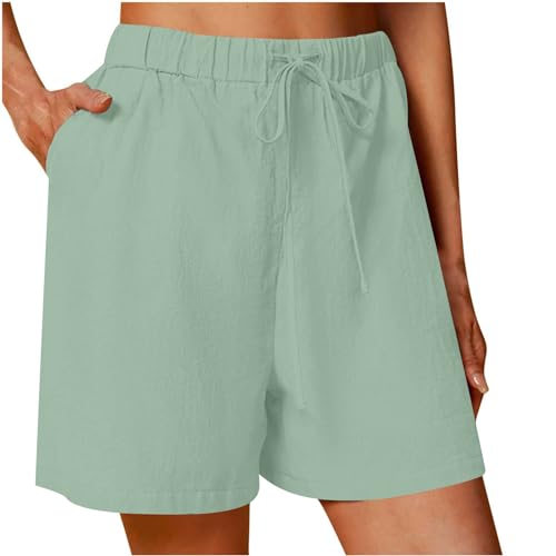 Pantalones cortos de verano para mujer con bolsillos, cordón de ajuste, pierna recta, pantalones cortos de pierna ancha, ligeros, cómodos, holgados, para la playa, fitness, yoga, descanso, Verde menta