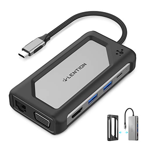LENTION USB C Multiport Hub with 4K HDMI, VGA, 3 USB 3.0, Gigabit Ethernet, Type C Charging Adapter Compatible 2020-2016 MacBook Pro, New Mac Air/Surface, ChromeBook, More (CB-C75, Space Gray)