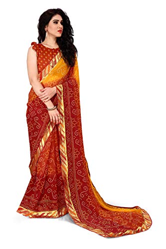 Image of MIRCHI FASHION Women Saree Georgette Traditional Bandhani | Ethnic Printed Sari for Social Gatherings with Unstitched Blouse Piece