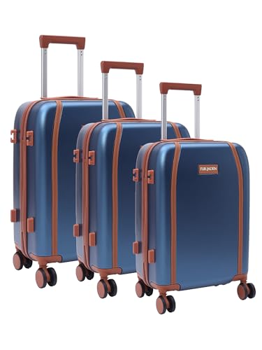 Image of FUR JADEN The Wayfarer Polycarbonate Travel Luggage Suitcase with 8 StealthTech Silent Shock Absorbing Wheels, TSA Lock & Aviation Grade Telescopic Trolley (Cobalt Navy, Set of 3)