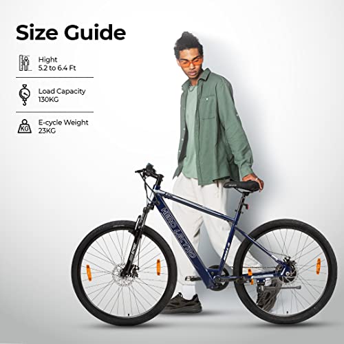 Image of Hero Lectro C4E 700C Single Speed City Hybrid Electric Cycle | 5.8 ah IP67 Rated Battery | Front Suspension and Dual Disc Brakes | Blue | Ideal Age 12+ Years Unisex | 95% pre-Assembled,Frame: 19 Inch