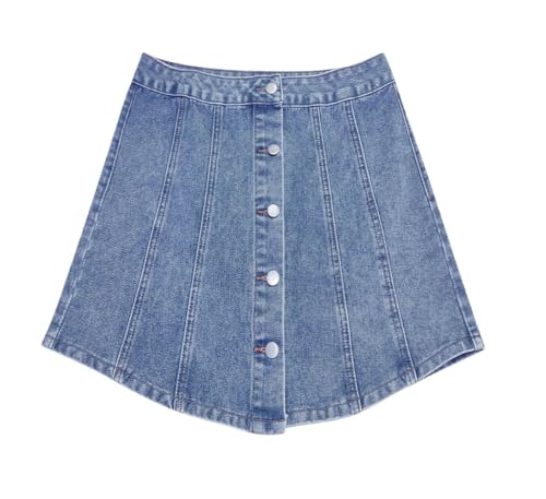 Women’S Empire Waist A-Line Denim Skirt with Single-Breasted Button Detail Slight Stretch Knit Jean Mini Blue XXL