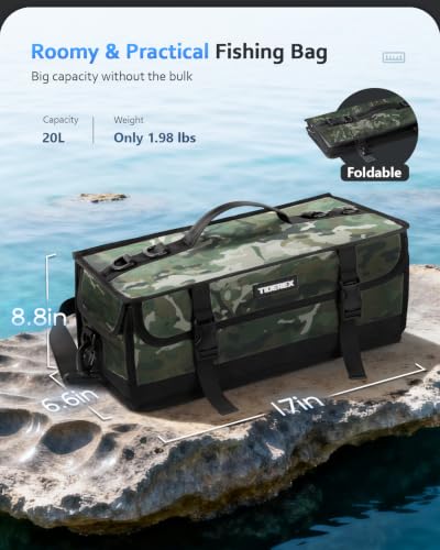 Image of Large Fishing Tackle Bag for Soft Plastic Baits Storage, 20PCS Soft Bait Clear Storage Bag, Fishing Gear Organizer for Weights, Reels & Hooks, 900D Waterproof Oxford Fabric
