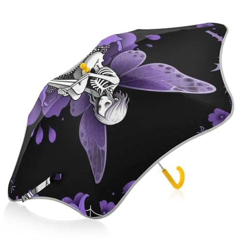 Paraguas reflectante infantil y resistente al viento con diseño gótico de calavera 2