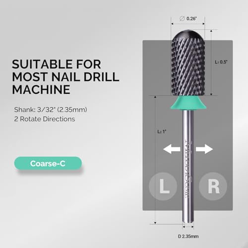 Image of MelodySusie Ceramic Nail Drill Bit, 3 /32'' Smooth Round Top Large Barrel Bits, Suitable for Manicure Pedicure Cuticle Gel Polishing, Beginners Bits, Black, Series Bit-S, Coarse