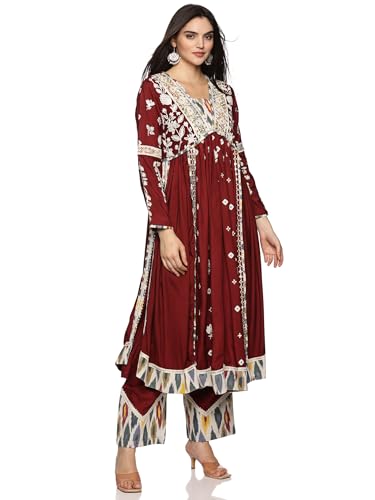 Image of RAJMANDIRFABRICS Silk Women's Muslin Embroidered Fabric With Solid Colour Full Salwar Suit Set