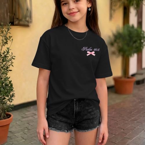 Image of Girls Christian Tees God is Within Her Jesus Shirt for Kids Faith Cute Graphic Bow Tshirt Inspirational Religious Top