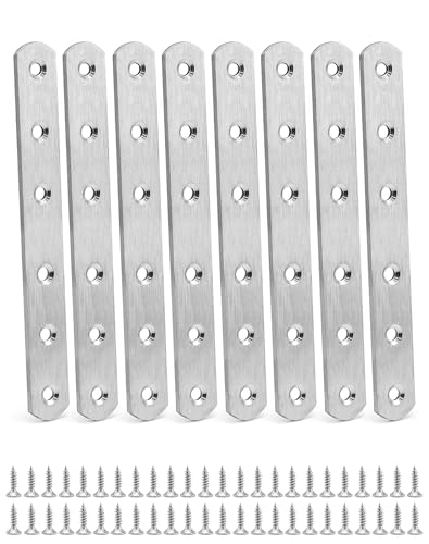 QWORK 8 Stück 160mmx20x3mm Edelstahl Lochplatte Flachverbinder  Halterung Metallverbinder  Holzverbinder Flache Ecke Brackets  mit 48 Befestigungsschrauben