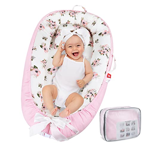 Image of Gaoxianglin 100% Cotton Baby Lounger Cover for Newborn Girl Boy, Baby Nest Cover Portable Dock A Tot Infant Lounger Cover for Newborn Bassinet Mattress Boy Girl (Color:crabapple)