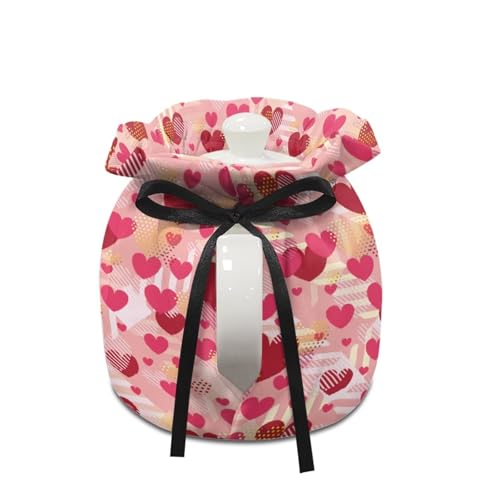 Image of Pink Heart Tea Cosy, Scratches-Proof Insulated Kitchen Teapot Dust Cover with Drawstring, Tea Pot Cozy Breakfast Warmer for Home Kitchen Table Decoration