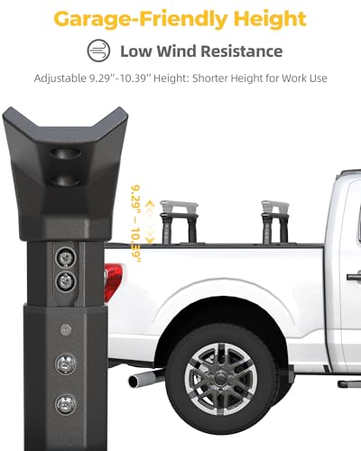 Image of Adjustable Height Aluminum Truck Rack 9.29 inch-10.39 inch, Low-Profile Garage-Friendly Design, 1500 /1000 lbs Load, Fits F-150, Ram 1500, Silverado, GMC Sierra, NOT Compatible with Retractable Tonneau Cover