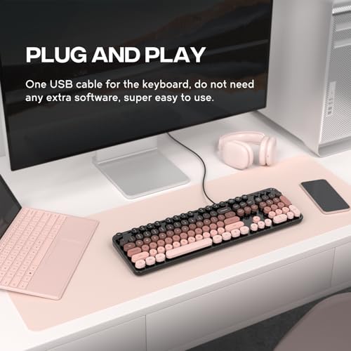 Image of MOFII Computer Keyboards Wired, Plug Play USB Full Size Typewriter Keyboard, Cute Colorful Aesthetic Keyboard with Foldable Stands for Windows PC Laptop (Black Berry)