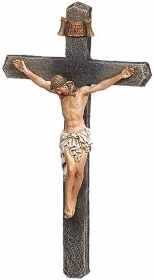 Roman Joseph's Studio Black Wall Crucifix Figurine, 8.25-inch Height, Resin, Religious Decoration