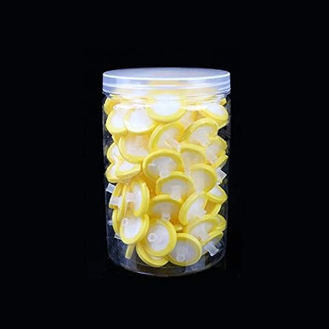 100 Count Syringe Filter, PES Hydrofilic Membrane 25mm Diameter 0.22um Pore Size, Syringe Lab Filters, Non Sterile Filtration (Yellow) Cover