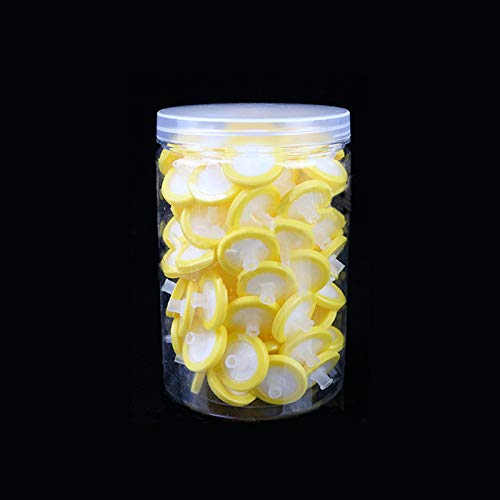 Image of 100 Count Syringe Filters, PES 25mm Diameter 0.22um Pore Size (Yellow) | PES Hydrofilic Membrane 25mm Diameter 0.22um Pore Size, Syringe Lab Filters, Non Sterile Filtration (Yellow)