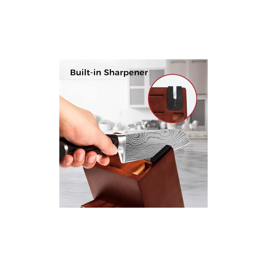 15-Piece Knife Set with Block for Kitchen, with Built-In Sharpener, Stainless Steel Ultra Sharp Blades, Ergonomic Pakkawood Handle, Essentials Chef Knives Set