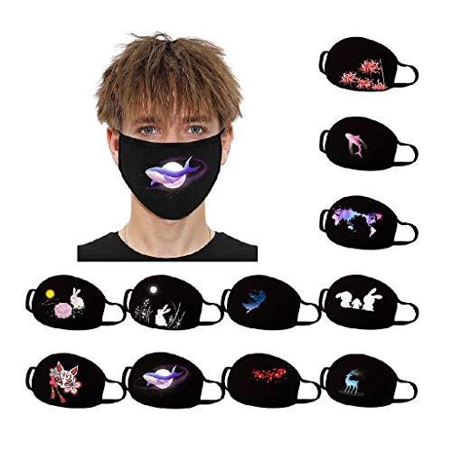 12 STK Mundschutz waschbar mit Motiv,mundschutz atmungsaktiv Baumwolle Anti-Staub Mundschutz waschbar schwarz Unisex Wiederverwendbar mundschutz Für Männlich Frau